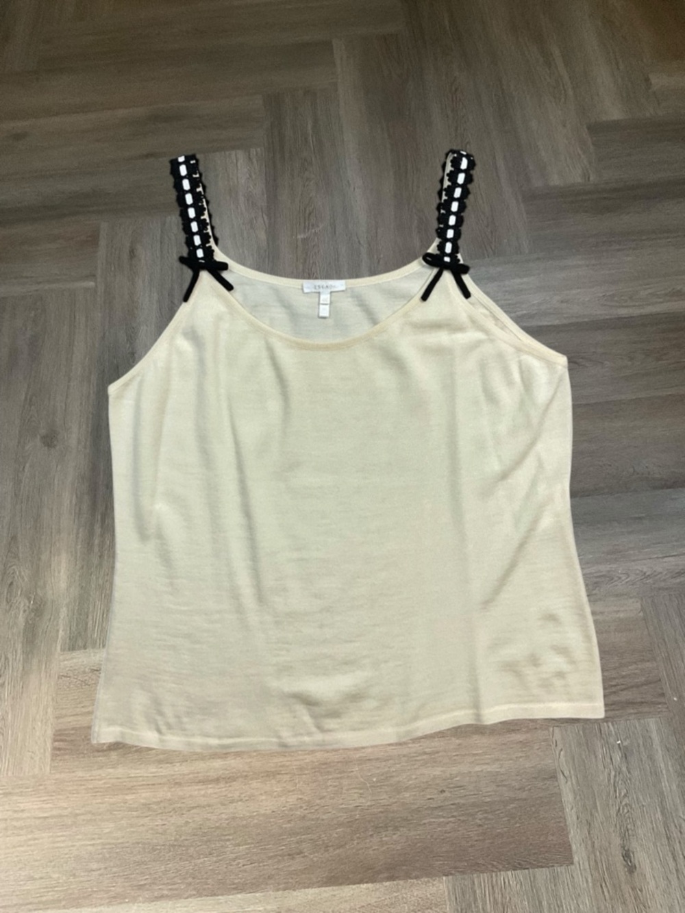 Vintage Escada Wool Coquette Classic Bow‎ Tank Top Womens 46 Large Cream Black